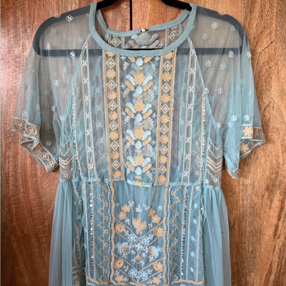 Free People Embroidered Blue and Gold Maxi Dress - Picture 2 of 6
